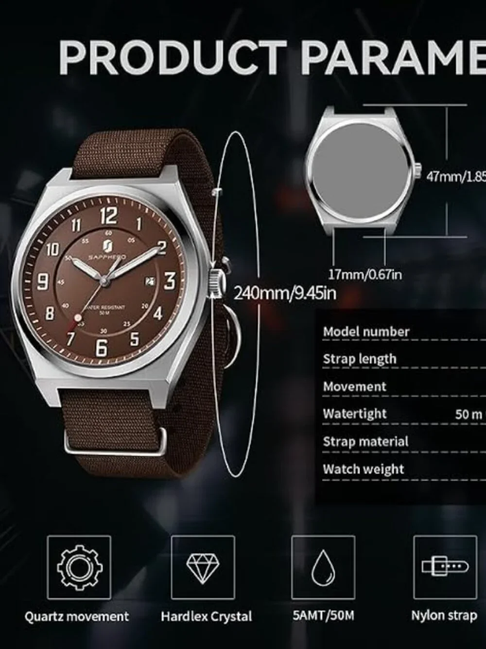 Men's Brown Strap/ Brown Face Waterproof Analog Quartz Comfortable Wrist Watch